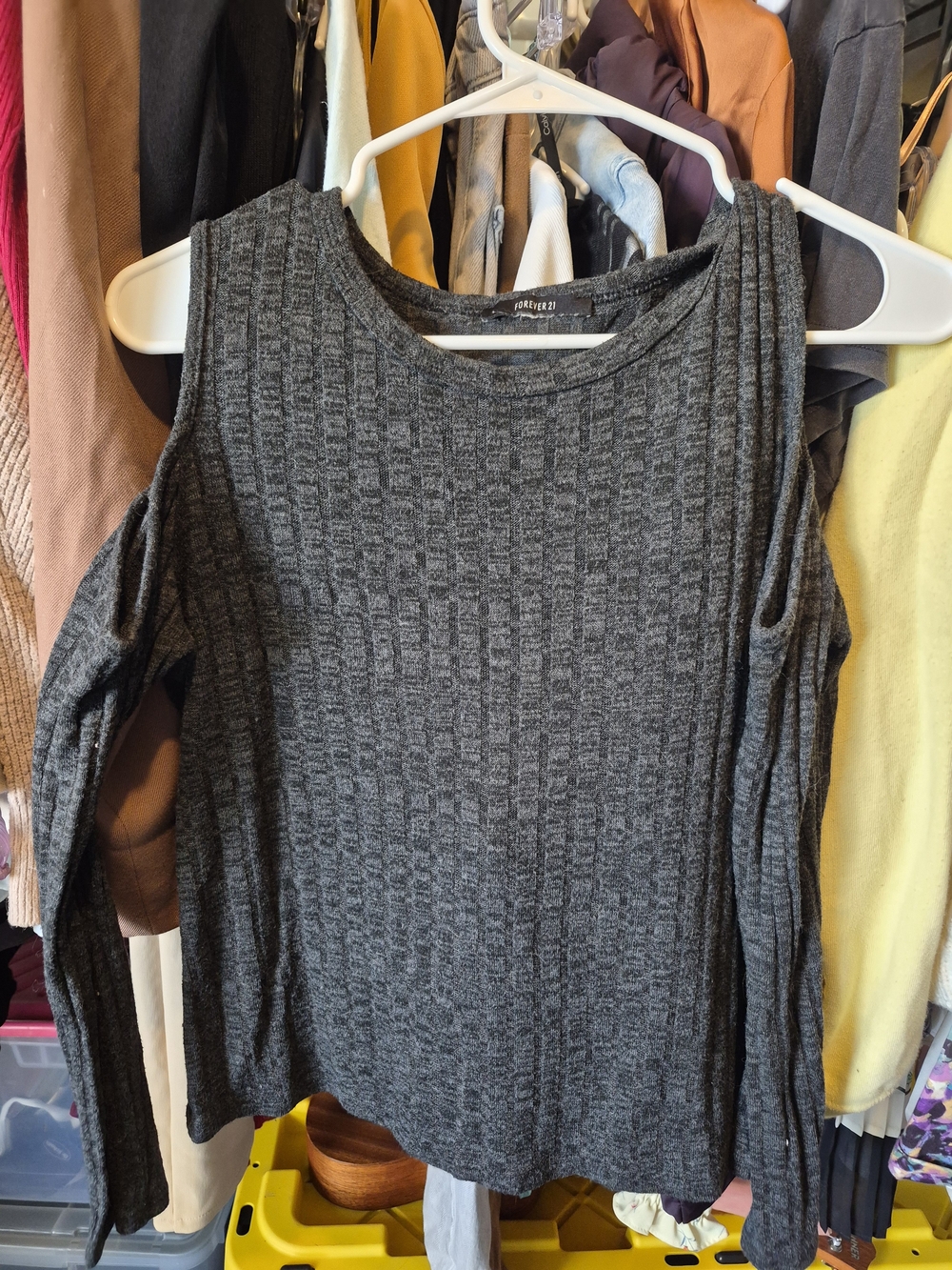 Forever 21 Gray Cold-Shoulder Knit Top